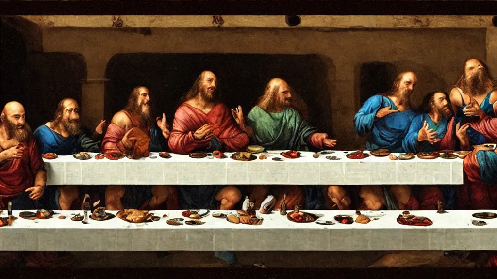 Image similar to joe rogan at the last supper