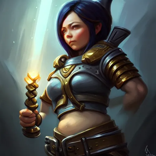 Image similar to muscular female gnome engineer artificer, metal gauntlet, short black hair, naval landscape, full body portrait, d & d, fantasy, intricate, elegant, highly detailed, digital painting, artstation, centred, rule of thirds, concept art, matte, sharp focus, illustration, cover by artgerm, art by greg rutkowski