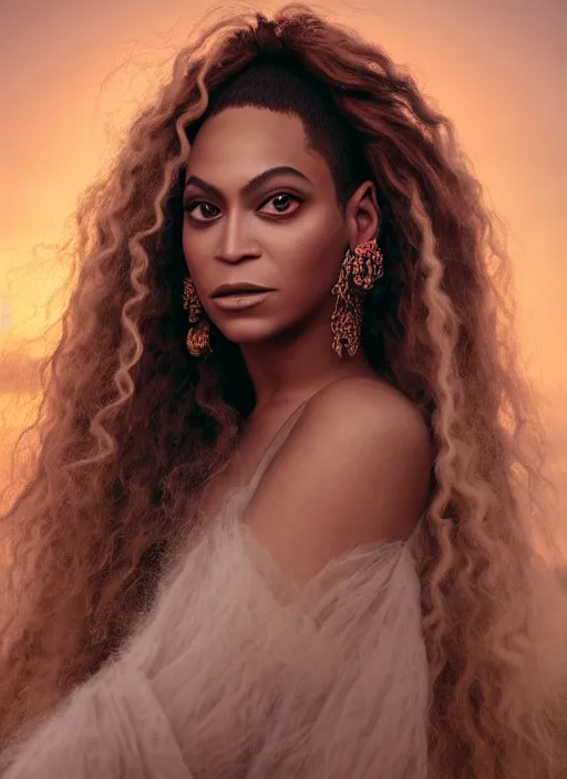 Image similar to photographic portrait of a stunningly beautiful renaissance beyonce with soft makeup in soft dreamy light at sunset, royal themed, contemporary fashion shoot, by edward robert hughes, annie leibovitz and steve mccurry, david lazar, jimmy nelsson, breathtaking, 8 k resolution, extremely detailed, beautiful, establishing shot, artistic, hyperrealistic, beautiful face, octane render