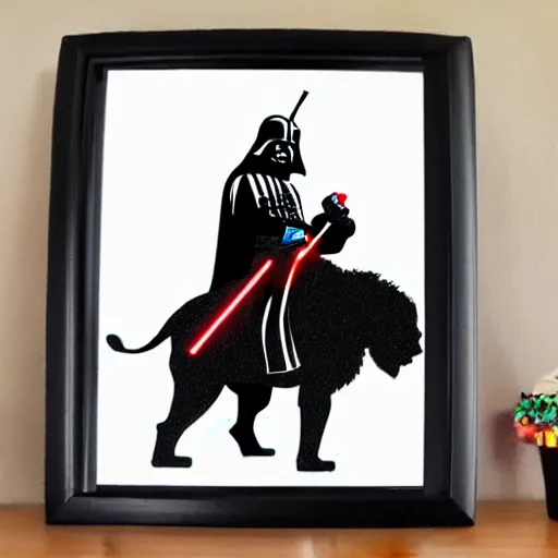 Image similar to Darth Vader riding a Lion with glare