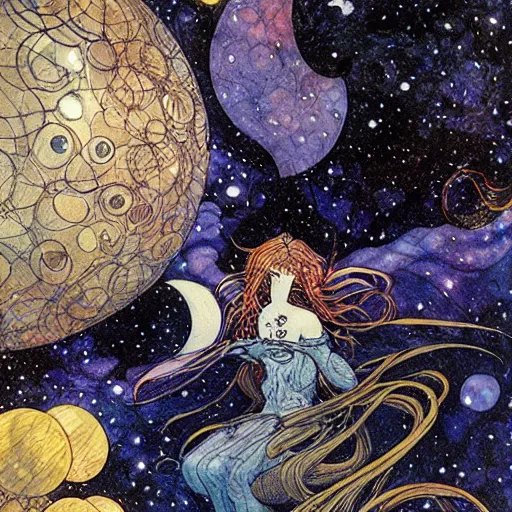 Prompt: Liminal space in outer space by Rebecca Guay