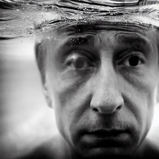 Image similar to Underwater close up portrait of Vladimir Putin by Trent Parke, clean, detailed, Magnum photos