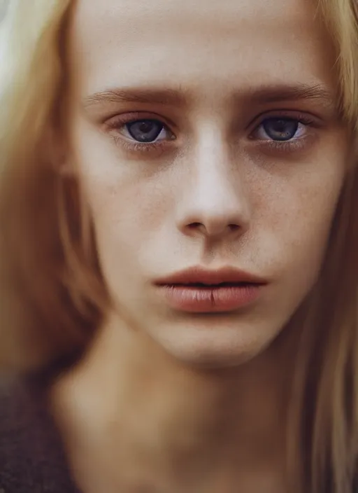 Prompt: kodak portra 400, photo portrait,High details, extreme close-up a beautiful woman with blond hair , by Marta Bevacqua, high quality ,photo-realistic, sigma art 85mm F1.4