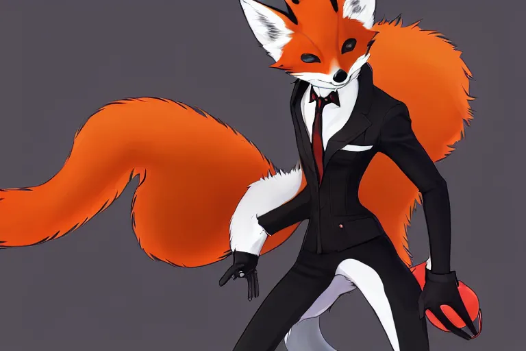 Image similar to a furry tan male fox on a persona 5 : royal ( by atlus ) video game splash screen, a furry male sandcolored tan fox fursona ( has hair ), persona 5 phantom thief style