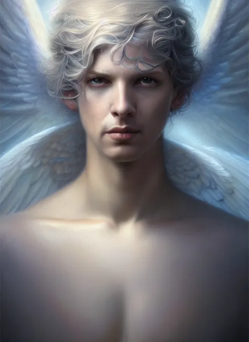 Image similar to elliot page as an angel, aesthetic, fine art, intricate, elegant, highly detailed, realistic hair, centered, digital painting, art station, conceptual art, soft, sharp focus, illustration, artwork, artgerm, tomasz alen kopera, peter mohrbacher, donato giancola, wlop, boris vallejo