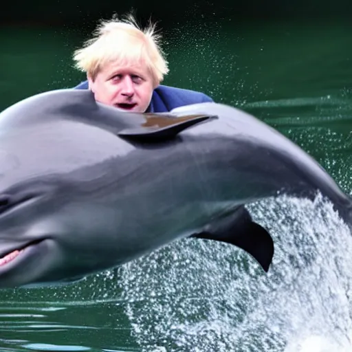 Image similar to boris johnson riding a dolphin