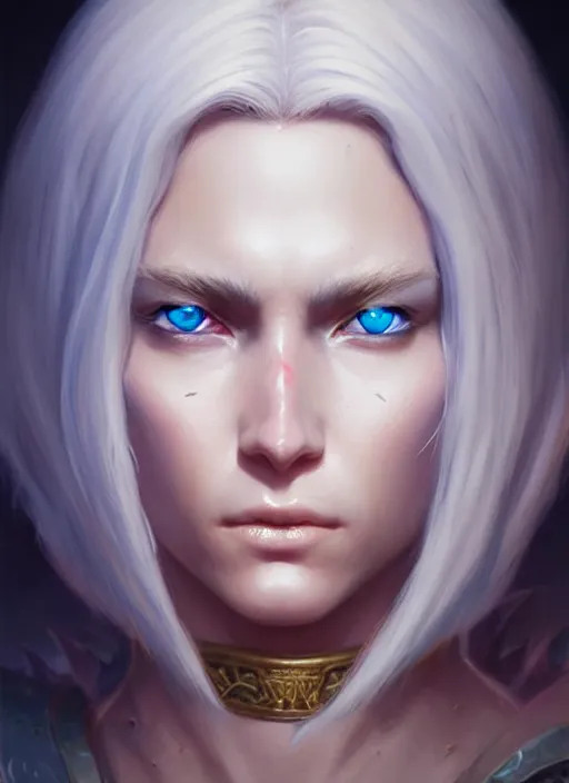 Image similar to a fantasy style portrait painting of shy white female paladin scar wound left eye with blonde hair and blue eyes, holy oil painting unreal 5 daz. rpg portrait extremely detailed artgerm greg rutkowski _ greg