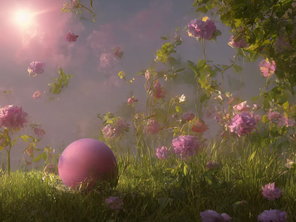 Image similar to 3 d render, sunlight study, the orb of springtime, art nouveau, 3 d render, by rachel ruysch and ( ( ( john william waterhouse ) ) ) and ( ( ( ( ( lisa frank ) ) ) ) ), 8 k, sharp focus, octane render