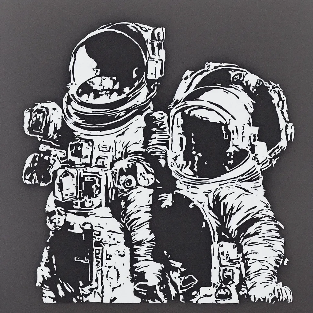 Image similar to individual furry astronaut silk screen portrait banksy style