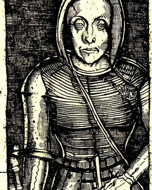 Image similar to etching of dana scully from the nuremberg chronicle, 1 4 9 3, sharp scan, restored