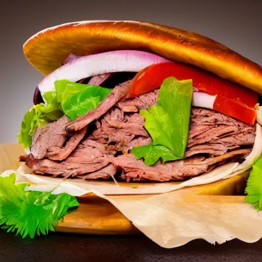 Image similar to award winning artistic picture of a doner kebab, 8 k, highly detailed