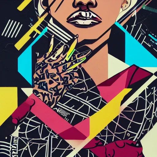 Prompt: YSL x Alyx x Jet Grind Radio Profile Picture by Sachin Teng, asymmetrical, Organic Painting , Matte Painting, geometric shapes, hard edges, graffiti, street art,:2 by Sachin Teng:4