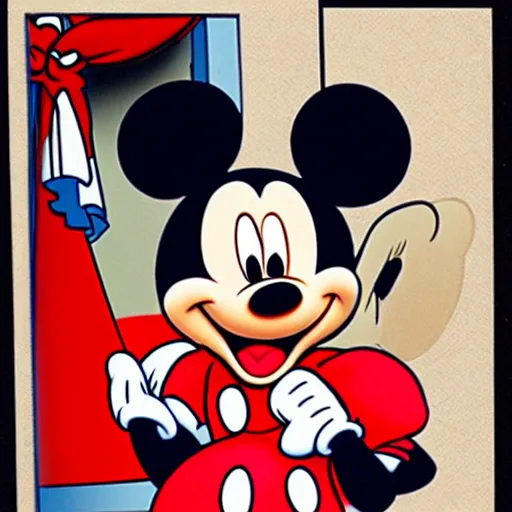 Image similar to Mickey Mouse getting a spanking from Minnie Mouse, realistic, high detail,