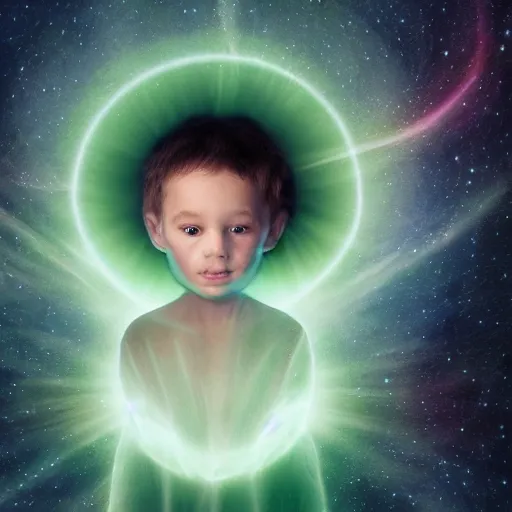 Image similar to ethereal poparoid portrait of a child creating a star