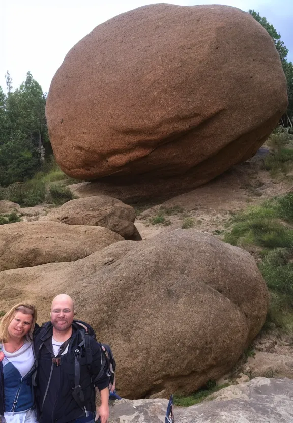 Image similar to tourist photo next to the world's biggest rock