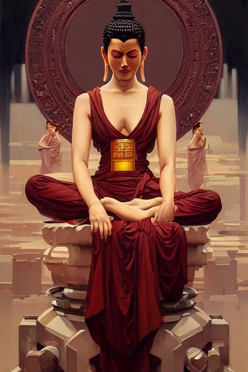 Prompt: buddhism, futurism, painting by greg rutkowski, j. c. leyendecker, artgerm