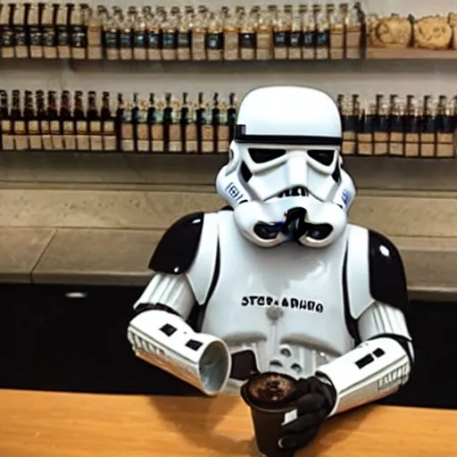 Image similar to stormtrooper drinking Starbucks