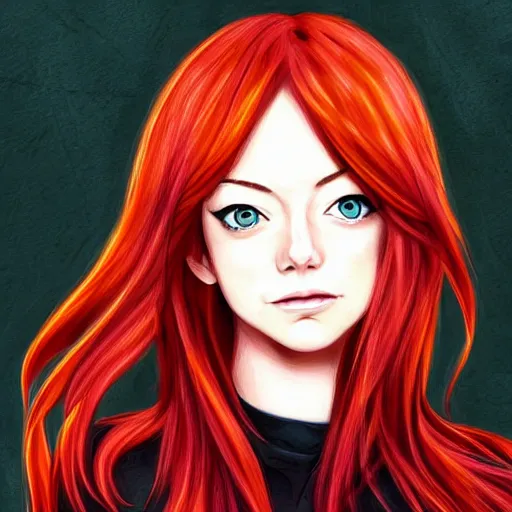 Image similar to Anime portrait of Emma Stone, red hair, trending on pixiv