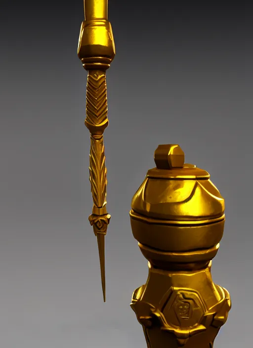 Image similar to rpg item render, a golden fighting staff, Unreal 5, DAZ, hyperrealistic, octane render, dynamic lighting