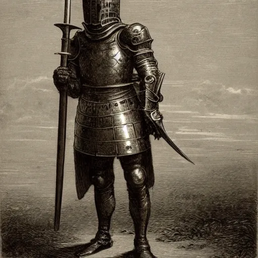 Prompt: ferret knight, by gustave dore