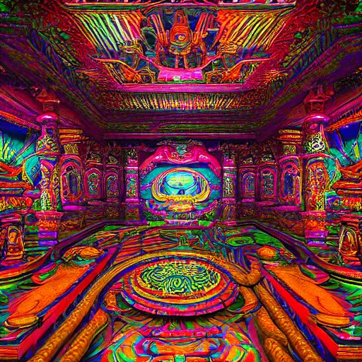 Image similar to Photorealistic inside a temple made of snakes. Hyperdetailed photorealism, 108 megapixels, amazing depth, glowing rich colors, powerful imagery, psychedelic Overtones