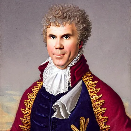 Image similar to A rococo portrait of Will Ferrell as the King of France, by Jacques-Louis David, Réunion des Musées Nationaux, Louvre Catalogue photography