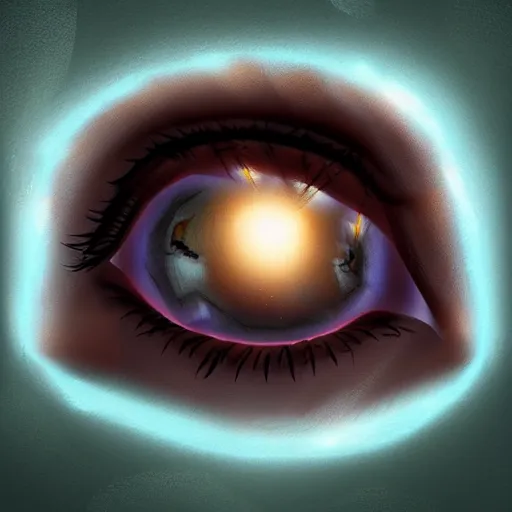 Image similar to never let them take the light behind your eyes, digital art, conceptual art