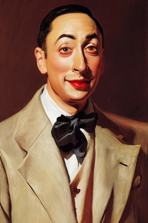 Prompt: Pee Wee Herman oil on canvas, golden hour, artstation, by J. C. Leyendecker and Peter Paul Rubens,