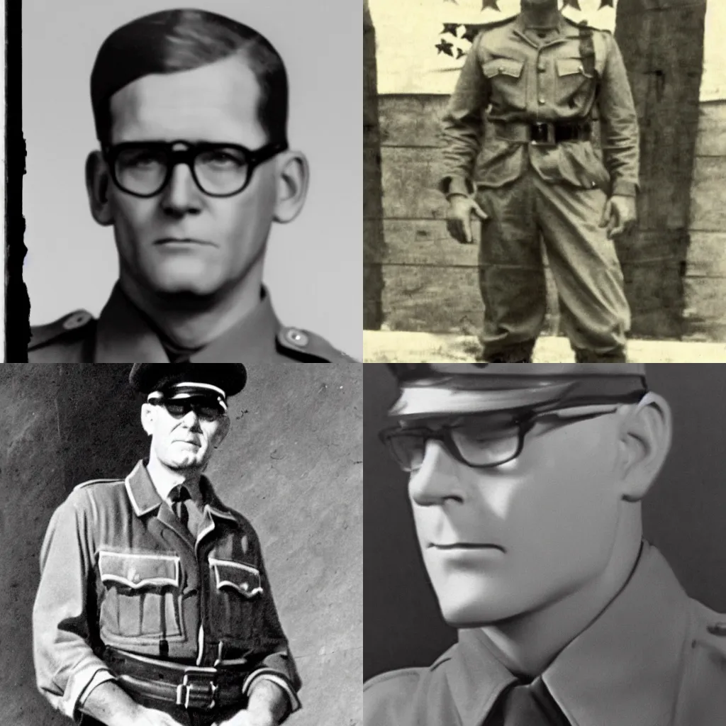 Prompt: Hank hill as an soldier during WW2, grainy monochrome photo