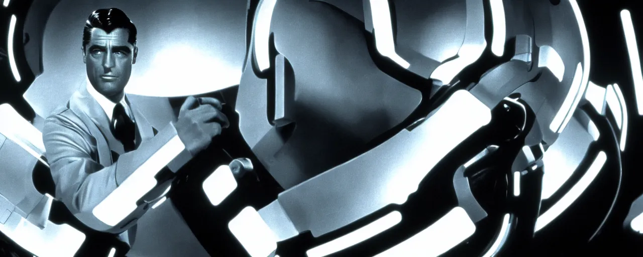 Prompt: a film still of Cary grant in tron high quality .