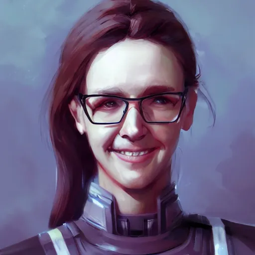 Prompt: gordon freeman as a smiling woman, hd shot, digital portrait,, artstation, comic style, by artgerm, jakub rozalski and charlie bowater