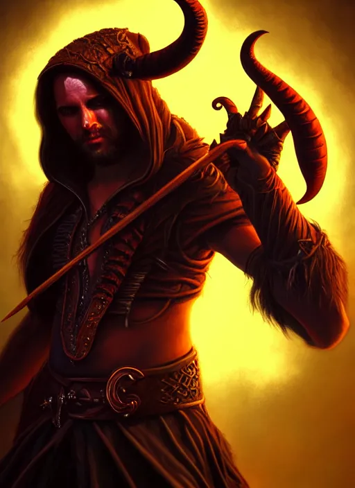 Prompt: tiefling bard, full body, hyper realistic, extremely detailed, dnd character art portrait, dark fantasy art, intricate fantasy painting, dramatic lighting, vivid colors, deviantart, artstation, by keith parkinson.