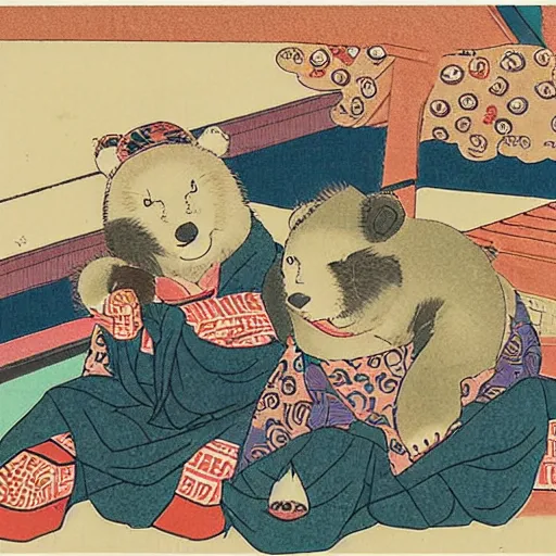 Image similar to Bears at shopping mall ukiyo-e