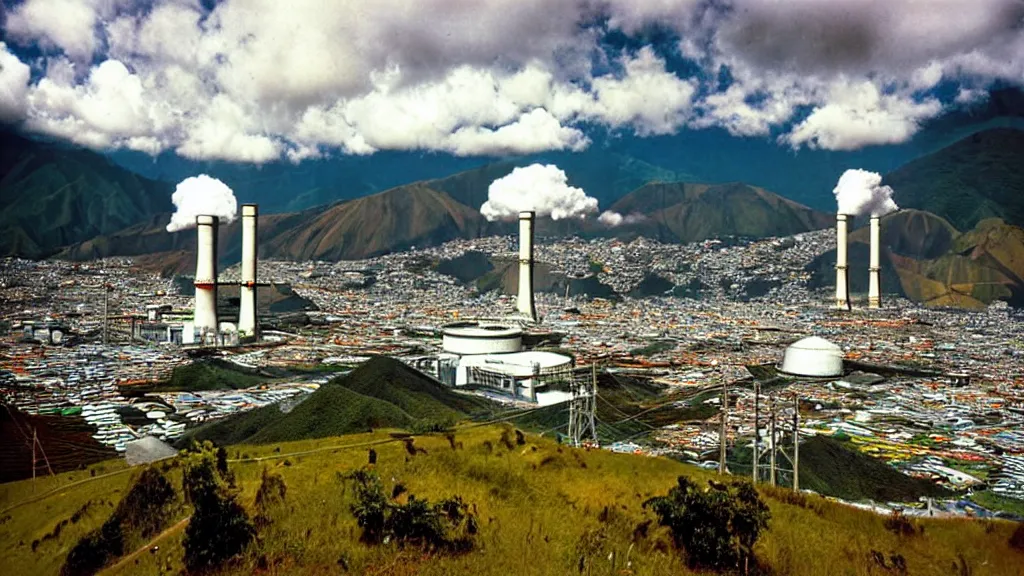 Prompt: Abundant, Nuclear Energy in Harmony with Nature; Location: Quito, Ecuador; retro-natural-futurism;