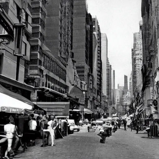 Image similar to old photograph of sci-fi city street