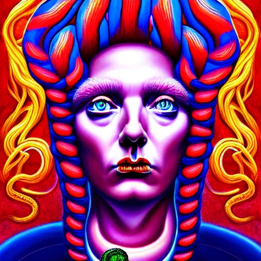 Prompt: an extremely psychedelic portrait of medusa as donald trump, surreal, lsd, face, detailed, intricate, elegant, lithe, highly detailed, digital painting, artstation, concept art, smooth, sharp focus, illustration