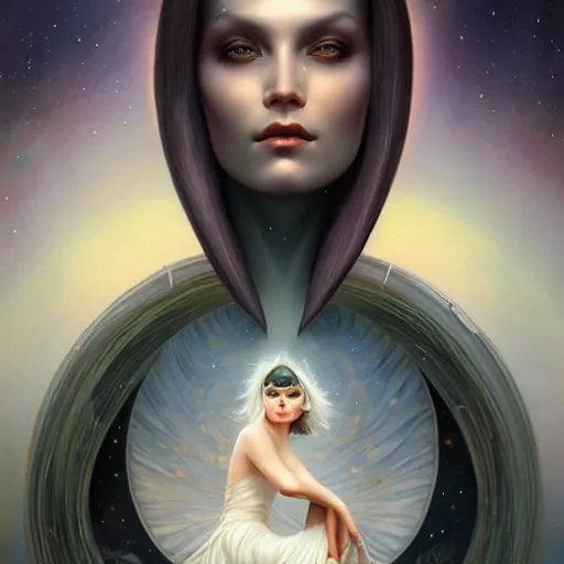 Image similar to a beautiful portrait of a celestial goddess by Jim Burns and Tom Bagshaw