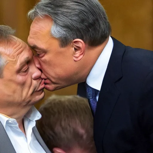 Image similar to viktor orban kissing putin