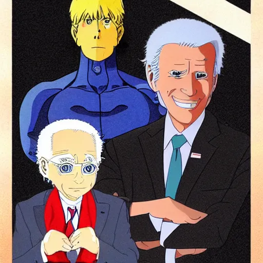 Prompt: anime joe biden portrait, by studio ghibli, award winning, amazing, vibrant, colorful, digital art