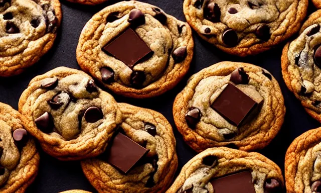 Image similar to chocolate chip cookies, abstract 3d art
