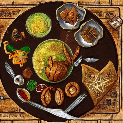 Image similar to a plate of unusual dwarven cuisine, rpg item, fantasy concept art