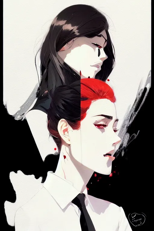 Image similar to a ultradetailed beautiful panting of a stylish woman, she is wearing a white shirt with a tie and black pants, by conrad roset, greg rutkowski and makoto shinkai trending on artstation