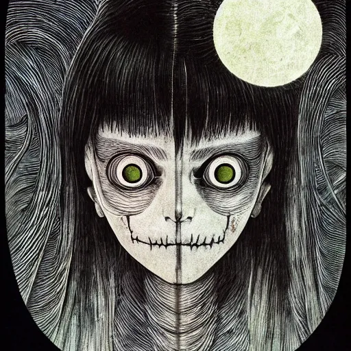 Image similar to human with a mirror for a face by junji ito and studio ghibli, color, gothic art, highly detailed, detailed, dramatic, scary, horror, eerie, dramatic, 8 k