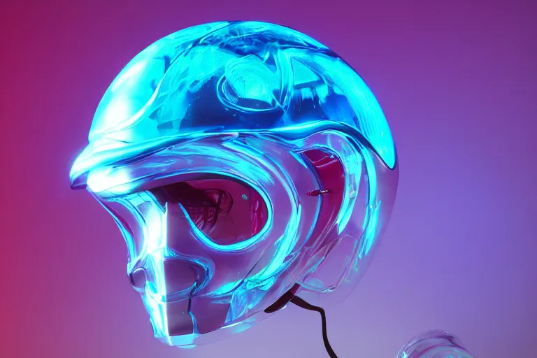 Image similar to futuristic fluid aquamarine helmet, intricate, glowing, eyecandy, colorful, 3 d, octane render, photorealistic, modern,