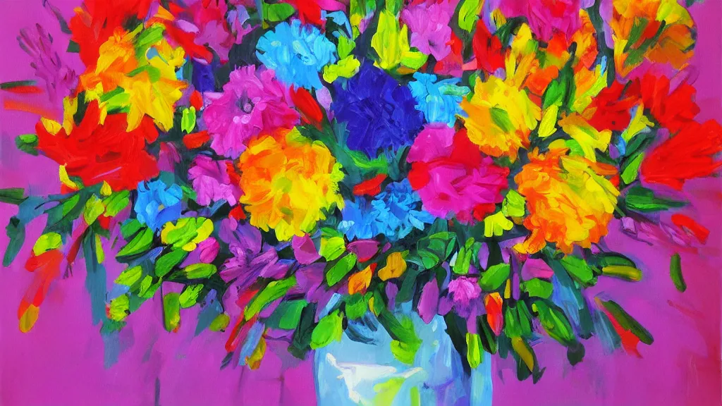 Prompt: a bouquet of colorful flower acrylic artwork