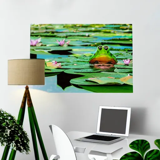 Prompt: !!! sticker!!! a frog in the water lily, white background, highly detailed, digital art, matte painting, sharp focus, matte painting, by isaac levitan, monet, asher brown durand,