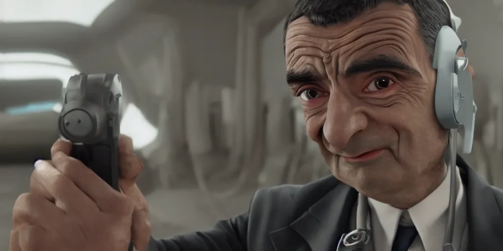 Prompt: Cyborg mr bean, 8k, high-octane, cinematic