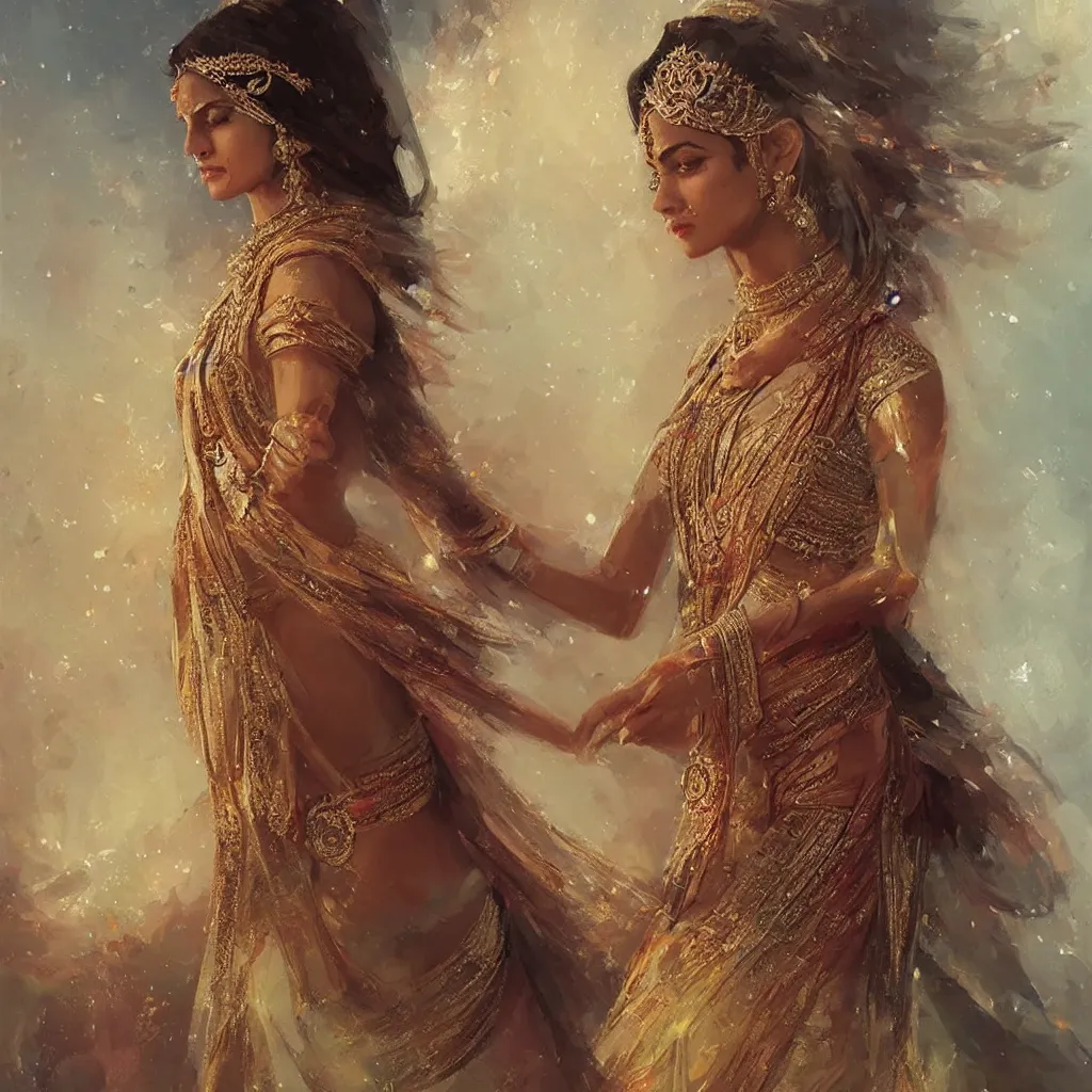 Image similar to an art of an elegant hindu princess, extremely detailed, hyper realistic art by greg rutkowski