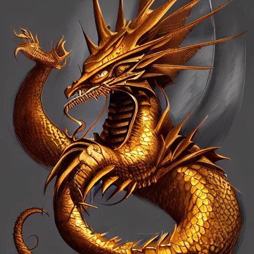Image similar to golden dragon concept art, digital painting, trending on artstation deviantart, 8K UHD, fantasy