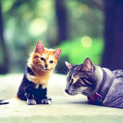 Image similar to a dog and a cat, professional photography, cinestill, bokeh, kodak film stock